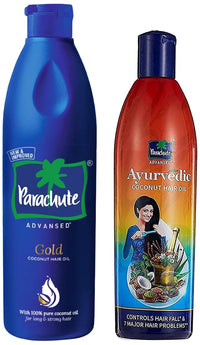 Parachute Advansed Ayurvedic Coconut Hair Oil, Hair Oil, Controls Hairfall and 7 Major Hair Problems,300 ml & Parachute Advansed Gold Coconut Hair Oil with Vitamin E | 400ml