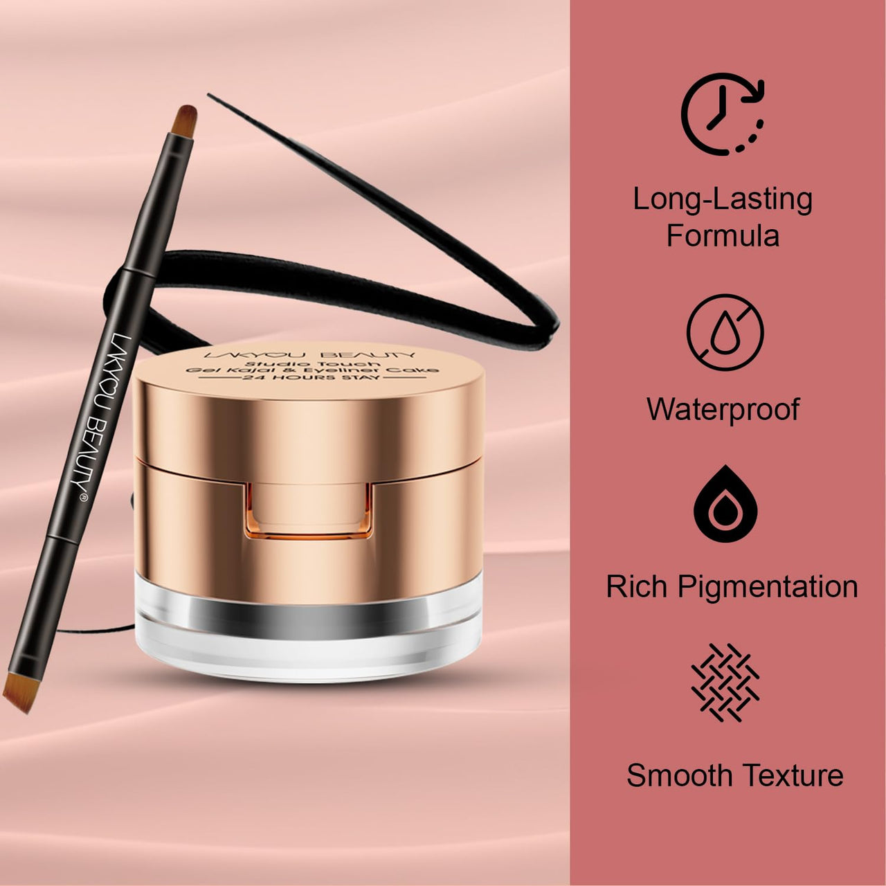 Lakyou Beauty Gel Kajal Eyeliner Cake | 24H Long Lasting | Waterproof | 2-in-1 Formula | Intense Color & Definition