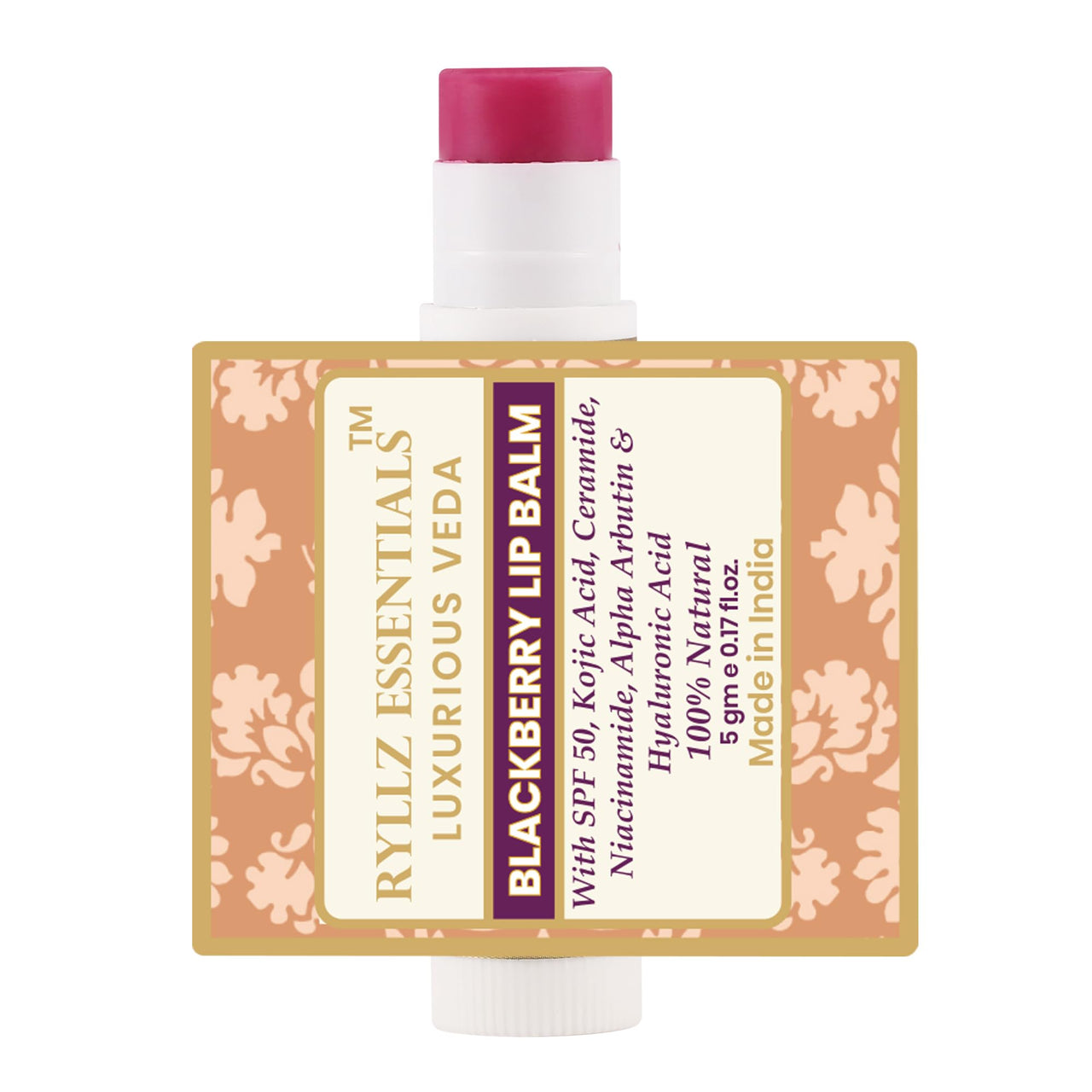 RYLLZ ESSENTIALS Blackberry Lip Balm | SPF 50 PA+++ | With Shea Butter, Kojic Acid, Ceramide, Niacinamide, Alpha Arbutin & Hyaluronic Acid | Purple Tint | For Lip Lightening & Moisturized Lips | 5 Gm