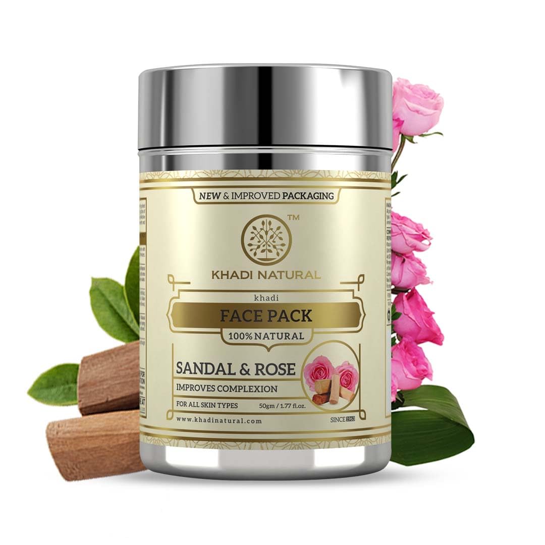 Khadi Natural Sandal and Rose Herbal Face Pack, 50g| Face Pack for Controlling Excess Oil | Natural Face Pack for Acne | Herbal Face Pack for Glowing Skin | Suitable for All Skin Types