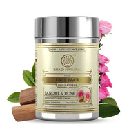 Khadi Natural Sandal and Rose Herbal Face Pack, 50g| Face Pack for Controlling Excess Oil | Natural Face Pack for Acne | Herbal Face Pack for Glowing Skin | Suitable for All Skin Types