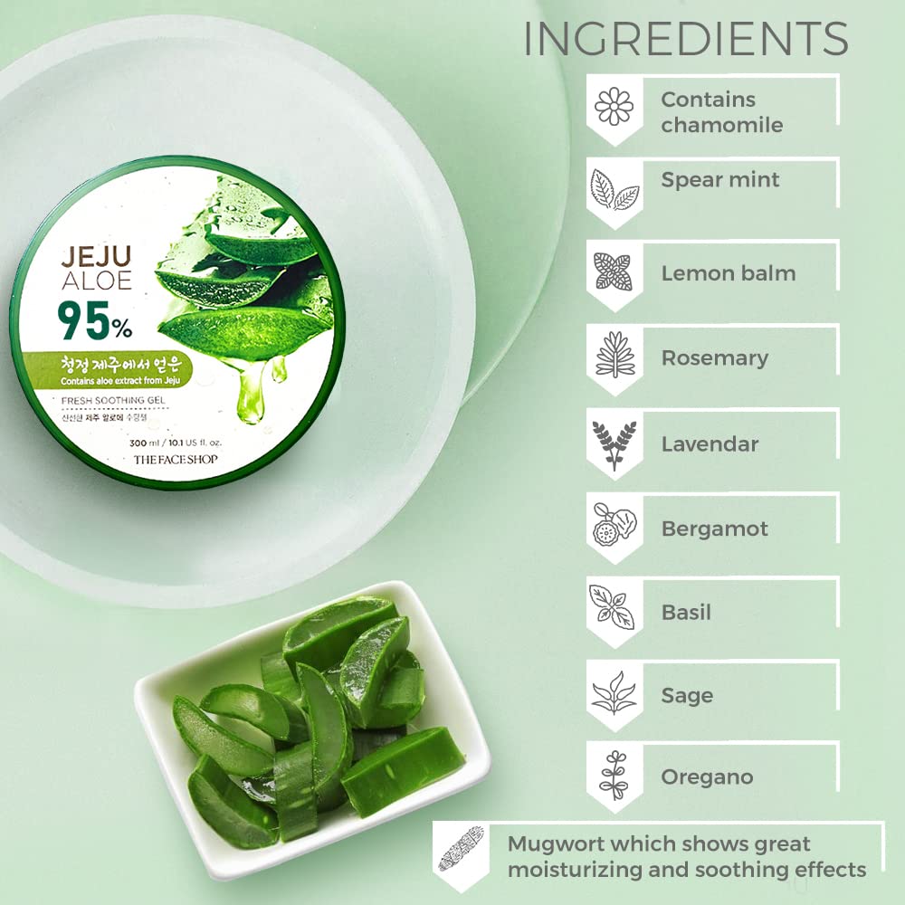 The Face Shop Non-Sticky Transparent 3 in 1 Aloe Fresh Soothing gel for Skin, Body and Hair | Pure Aloe Vera & Vitamin E for Skin and Hair | Korean Skin care products, 300ml