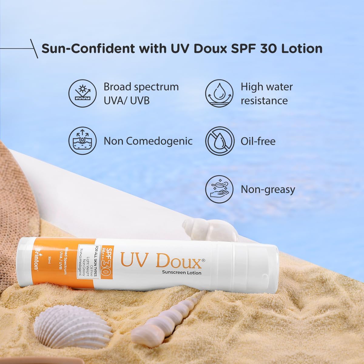 Brinton LIP Balm 8gm and Brinton UvDoux Sunscreen Lotion with SPF 30 in Oil Free Formula| Light Weight & Non Greasy Sunscreen|Protection against UVA/UVB Rays| For All Skin Types- 50 ML