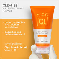 VLCC Clinic Instant De-Tan Face Wash & Mask Combo for Tan Removal | Skin Clarifying De-Tan Face Wash - 150ml with Glycolic Acid & Vitamin C + De-Tan Face Mask - 100g with Glutathione