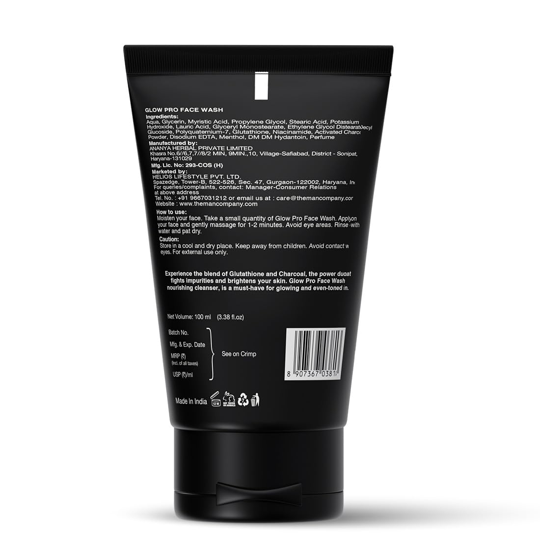 The Man Company Glow Pro Face Wash for Men - 100ml | Enriched with Glutathione, Charcoal | Instant Glow, Deep Cleansing & Evens Skin Tone | Men's Face Wash for Dry Skin | Toxin Free