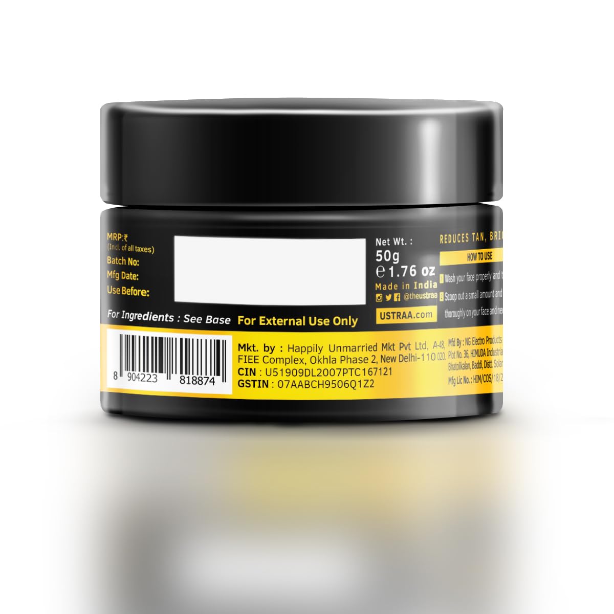 Ustraa De-Tan Cream 50g - Dermatologically Tested - For Effective Tan Removal & Even Skin tone, With Japanese Yuzu & Licorice, Prevents Dark Spots, Without Bleach, No Sulphates, No Parabens