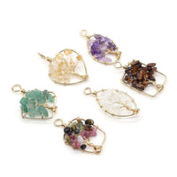 Zotoone Tree of Life Gemstone Pendant,Crystal Quartz Stone Pendant,Copper Wire Wrap Healing Chakra Gemstone Pendant Charms for DIY Necklace Jewelry Making Gifts (Random 6Pcs) Mix style