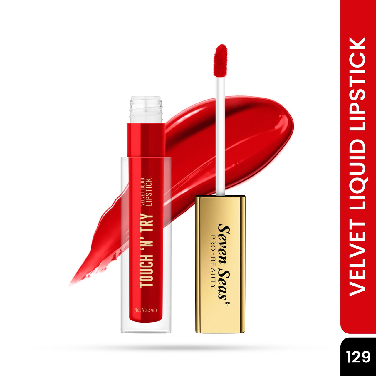 Seven Seas Touch N Try Velvet Liquid Lipstick | Matte Finish | One Swipe Application | Non Transfer | Water Proof | Liquid Lipstick for Women | Long Lasting Stay Up to 8 Hours (29, 4ML)