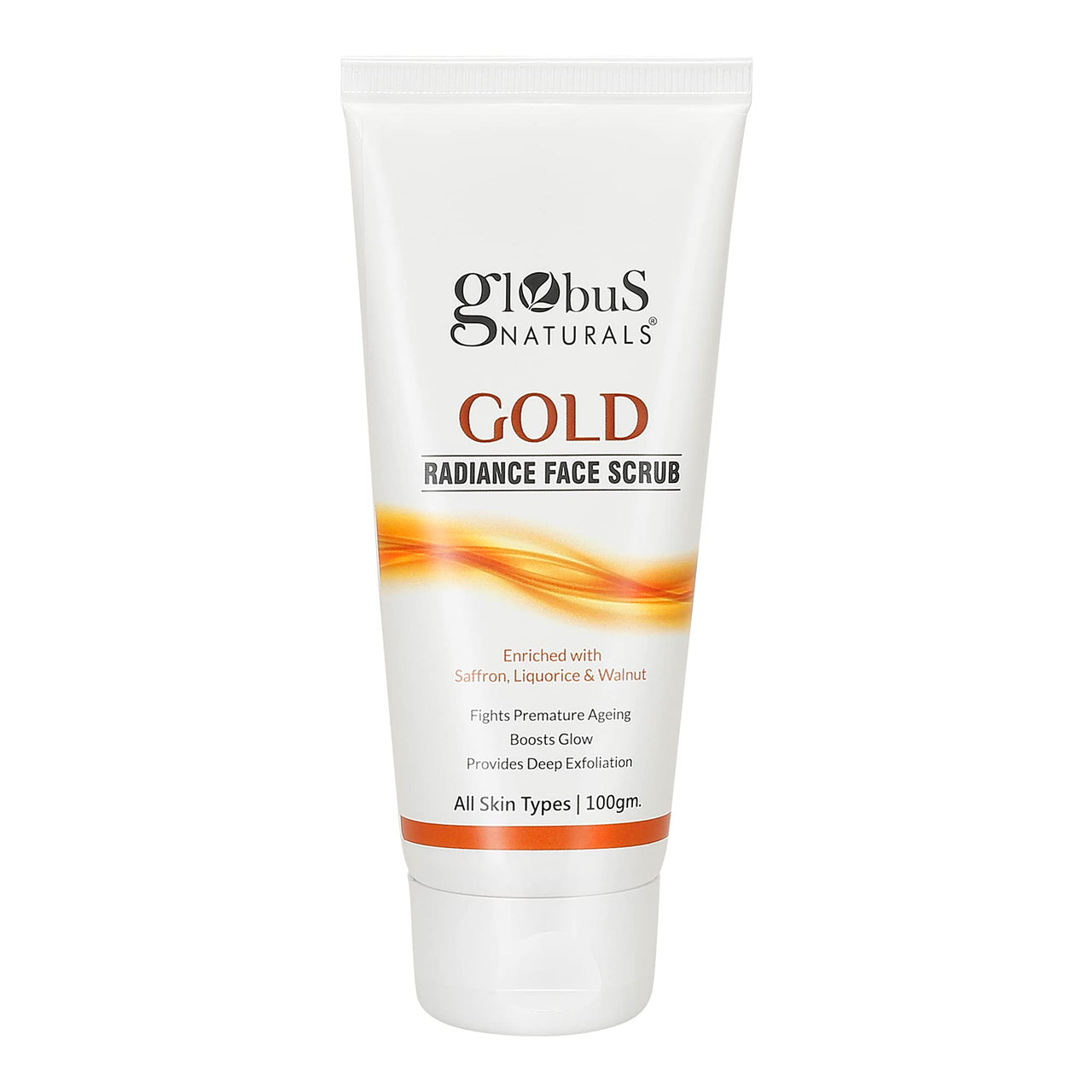 Globus Naturals Gold Radiance Anti Ageing & Brightening Face Scrub Enriched with Saffron, Liquorice & Walnut, 100 gms