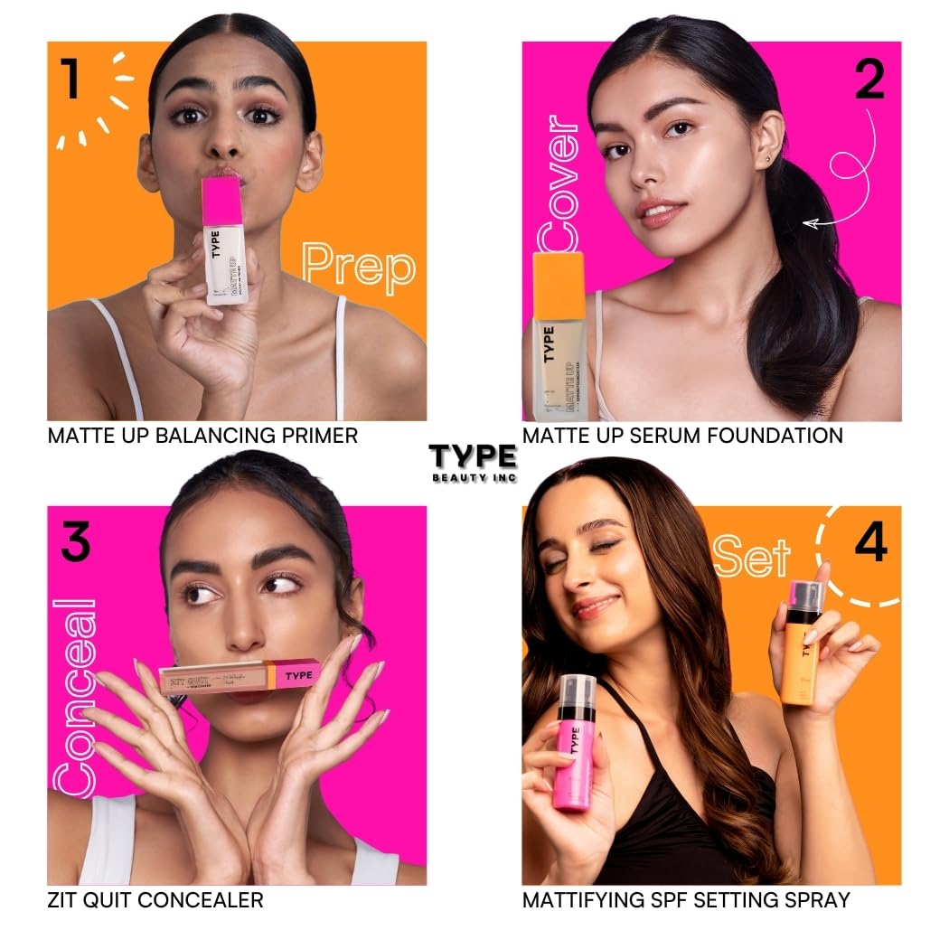 TYPE BEAUTY INC. Mattifying Setting Spray with SPF 35 PA++++ | 12Hr Long-Lasting & Waterproof | Matte Finish for Oily & Acne-Prone Skin | Oil Control & Lightweight | Makeup Fixer | 60ML