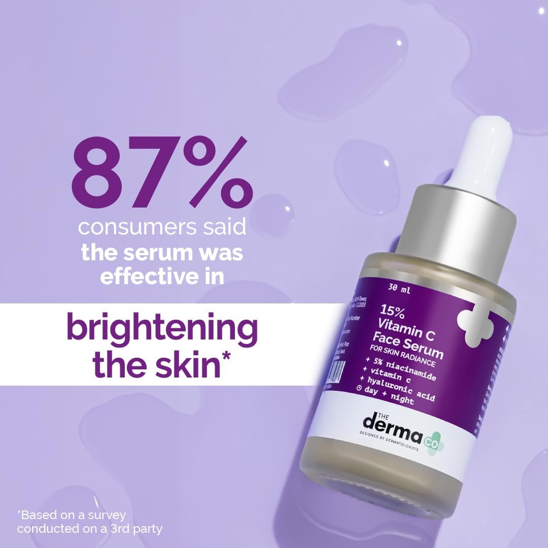 The Derma Co 15% Vitamin C Face Serum with 5% Niacinamide & Hyaluronic Acid|For Skin Radiance|Non Irritating & Non Sticky|Brightening Serum For Dull Skin|Reduces Dark Spots|Treats Pigmentation|30 ml