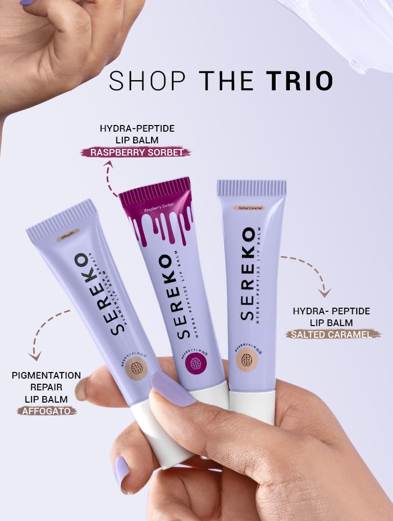Sereko Hydra Peptide Clear Lip Balm for Dry & Chapped Lips With Ceramides & Squalane | Long Lasting Hydration, 24H Moisture Lock, Repair, Plumps & Smooths | Non Tinted | Salted Caramel - 8gm
