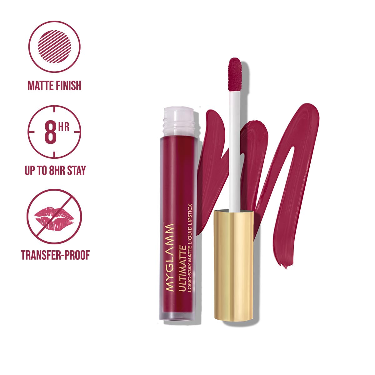 MyGlamm Ultimatte Long Stay Matte Liquid Lipstick - Berry Charmer (Wine) | Long Lasting Lipsticks for Women with 8hr Stay | No-Smudge & Waterproof | Intense Colour | Moisturising Formula | 2.5ml