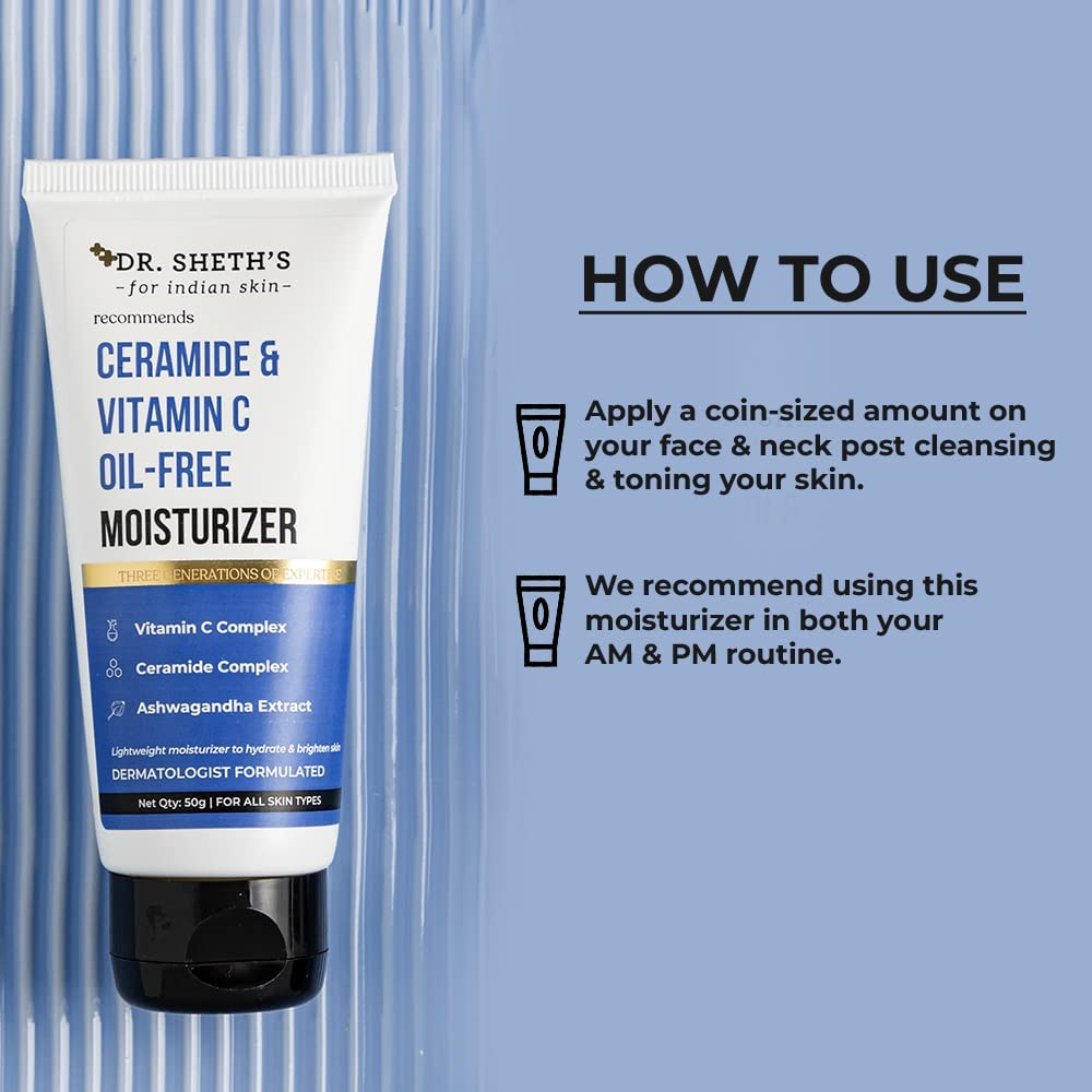Dr. Sheth's Ceramide & Vitamin C Oil-Free Duo | Sunscreen & Moisturizer Combo for Oily Skin | Protecting & Hydrating | Lightweight & Non-Greasy | For Bright & Nourished Skin | For Men & Women | 50 g x 2