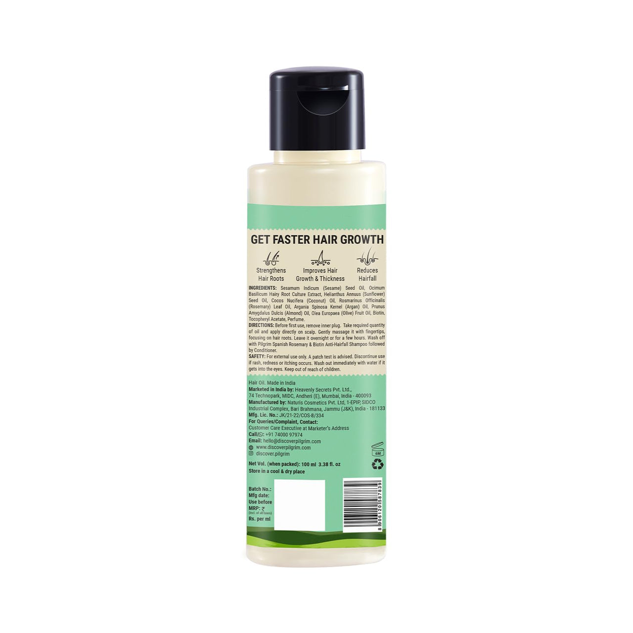 Pilgrim Spanish Rosemary & Biotin HairGrowth Oil to Control Hair Fall & Strengthens Hair 100ml | Rosemary essential oil for hairgrowth | Reduces Hairfall | Strengthens Hair I For Women and Men