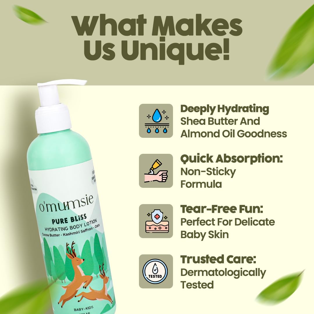 o Mumsie - curated for Devoted Mamas Pure Bliss Natural Baby Body Lotion - Moisturizing & Soothing,Gentle Formula for Sensitive Skin,Hypoallergenic,Paraben-Free,250ml - Ideal for Newborns & Toddlers