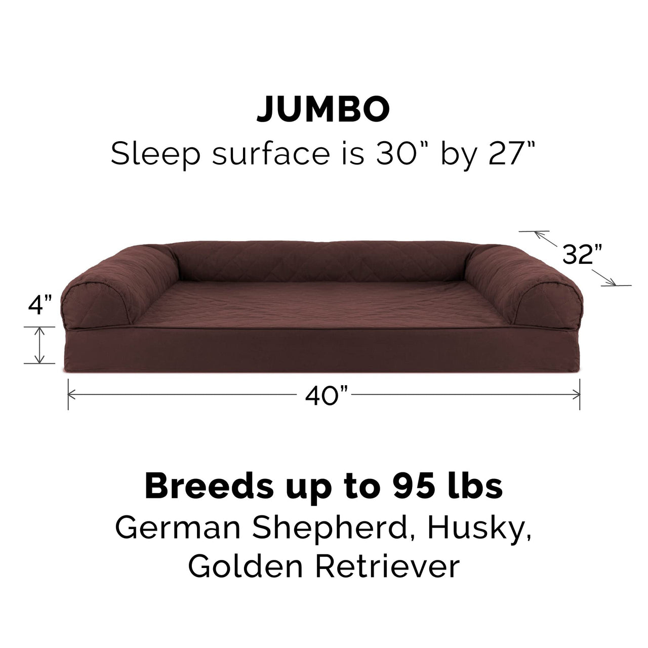 Furhaven Replacement Dog Bed Cover Quilted Sofa-Style, Machine Washable - Coffee, Jumbo (X-Large) Cover Only 40.0"L x 32.0"W x 0.3"Th (Quilted) Coffee