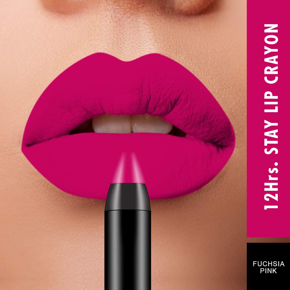 Swiss Beauty 12 Hrs. Stay Matte Lip Crayon, Fuchsia Pink, 3g - Long Lasting, Waterproof, Super Stay, Matte Finish Lip Crayon, Long Wear, Crayon Lipstick