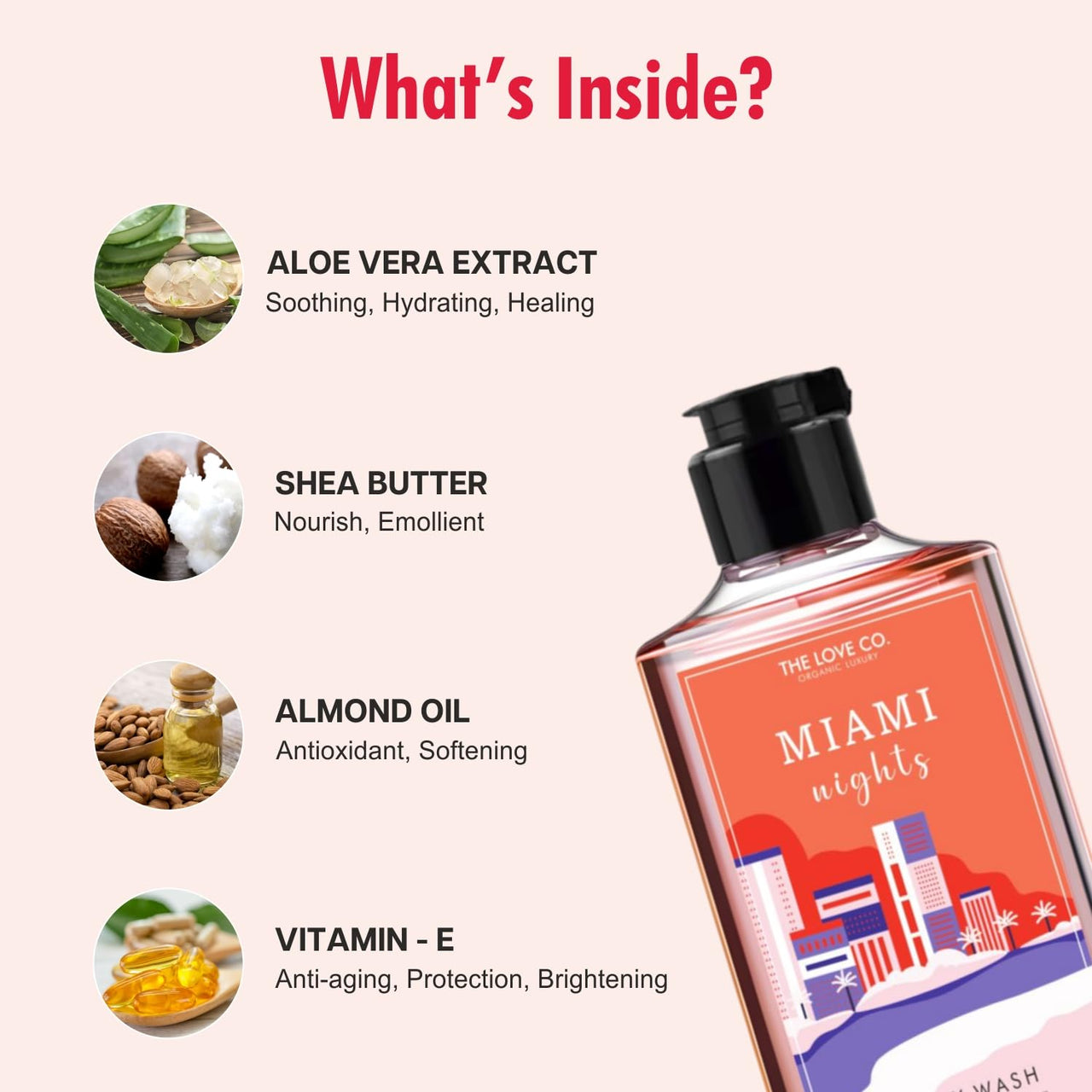 THE LOVE CO. Luxury Body Wash Shower Gel | Refreshing & Hydrating Formula | Unisex Bath & Body Wash for Men & Women | Vegan & Paraben Free | Vegan & Cruelty-Free (Miami Nights)