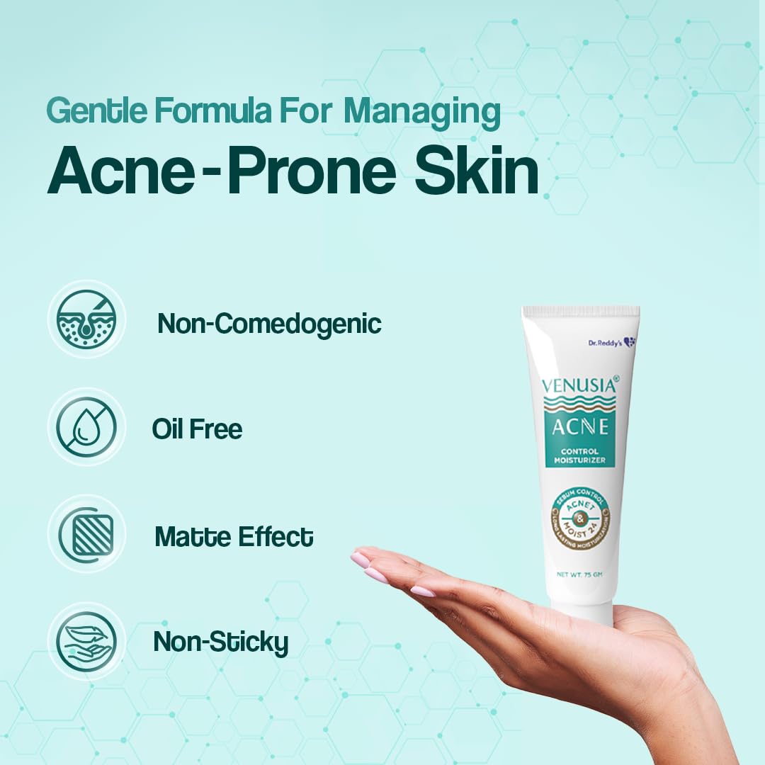 VENUSIA Dr. Reddy's  Acne Control Moisturizer I For Oily & Acne Prone Skin I Prevents Acne Breakouts|Oil Free, Non Sticky I 75G