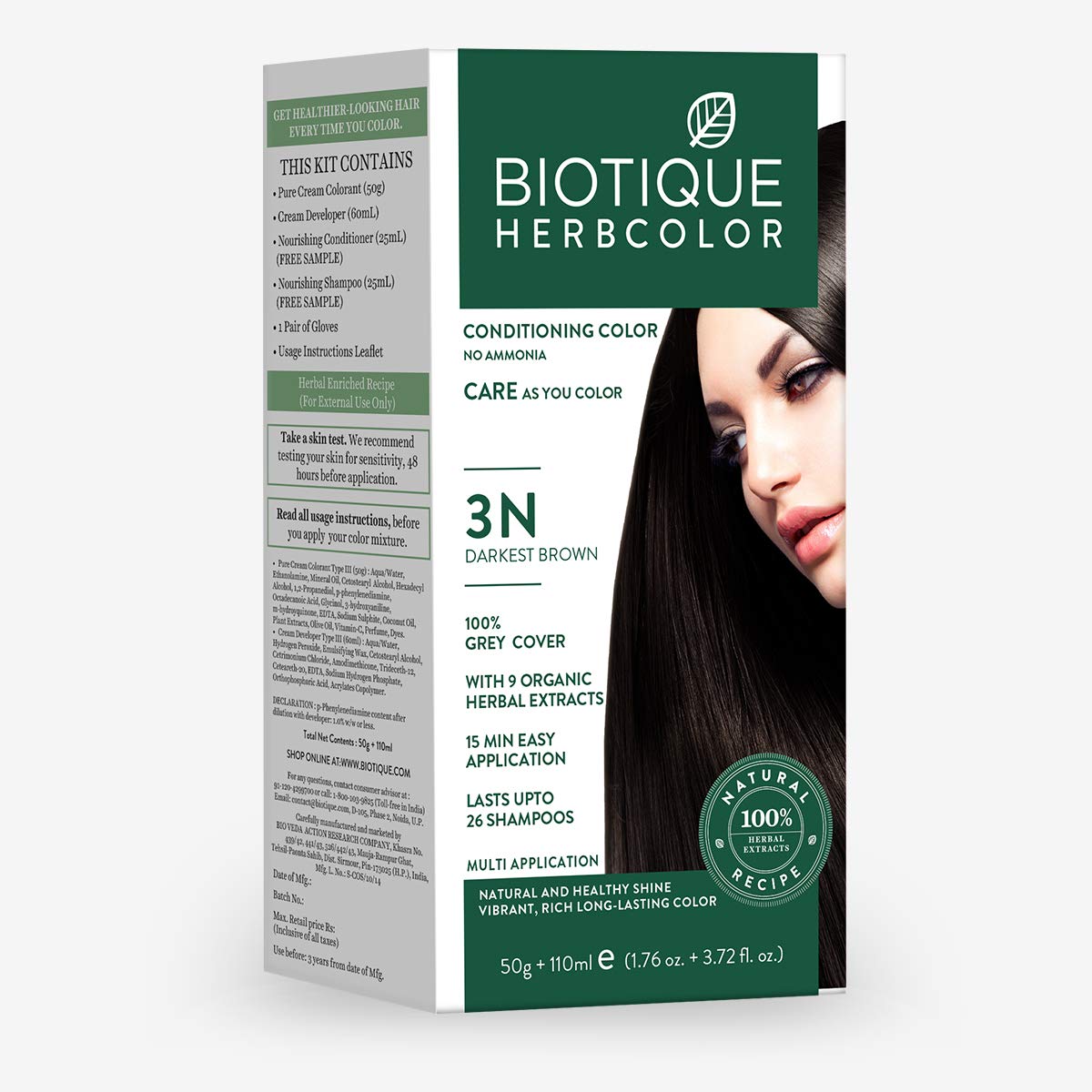 Biotique Bio Herbcolor Conditioning Hair Color, 50g + 110ml - Darkest Brown 3N (Pack of 1) & Biotique Onion Black Seed Hair Mask, Ideal for Hair Fall Control, 175g | Hair Nourishment, Hairfall control