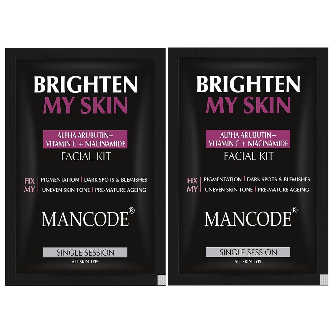 Mancode Brighten My Skin Facial Kit for Men - 2 x 58 G (Pack of 2) | Salon-Like Glowing Skin in 6 Easy Steps | Improves Texture | Instant Glow | Suitable for All Types
