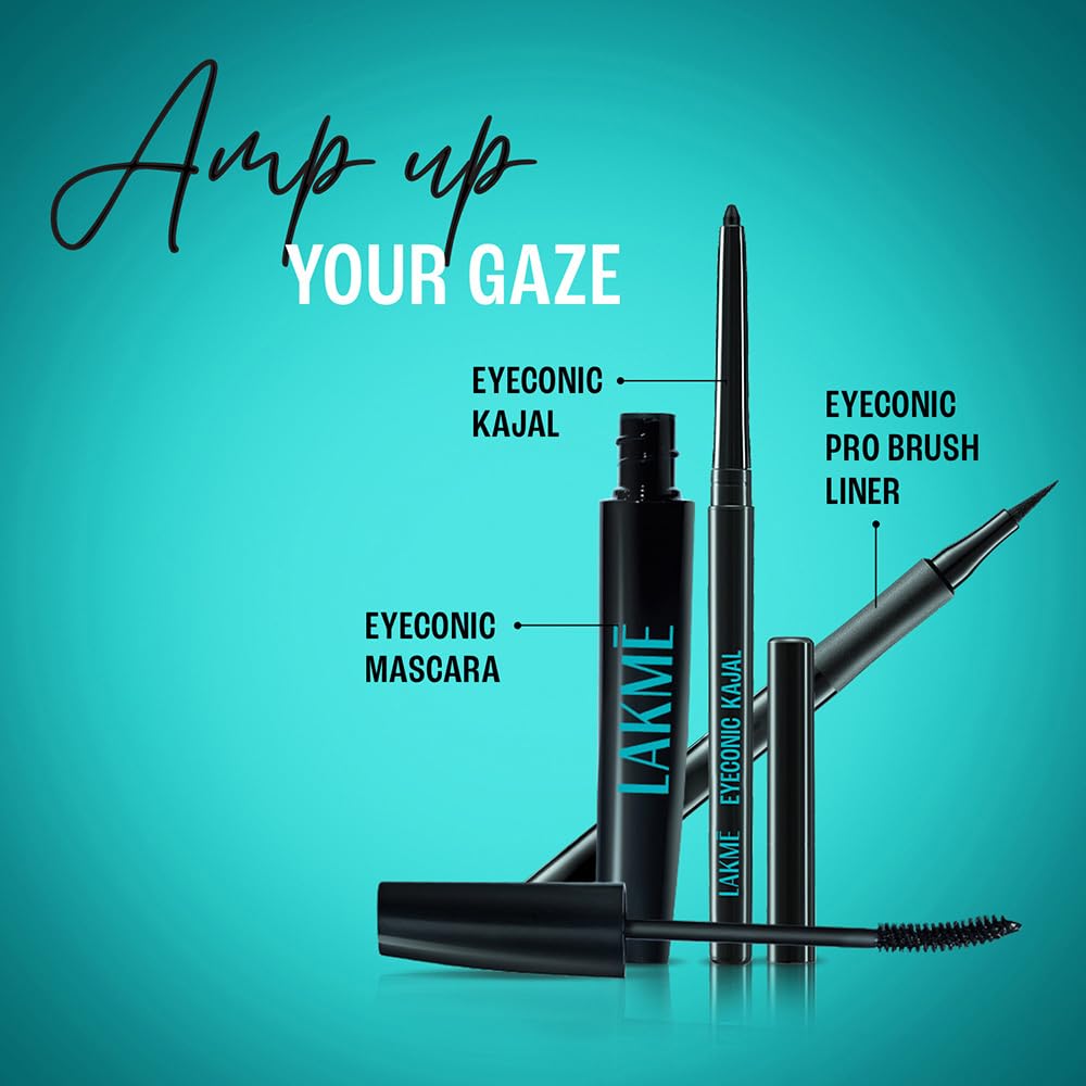 Lakmé Eyeconic Black Kajal, Matte Kohl Liner in a Twist Up Pencil - Waterproof, Smudge Proof & Long Lasting Eye Makeup, 0.35 g (Pack of 2)
