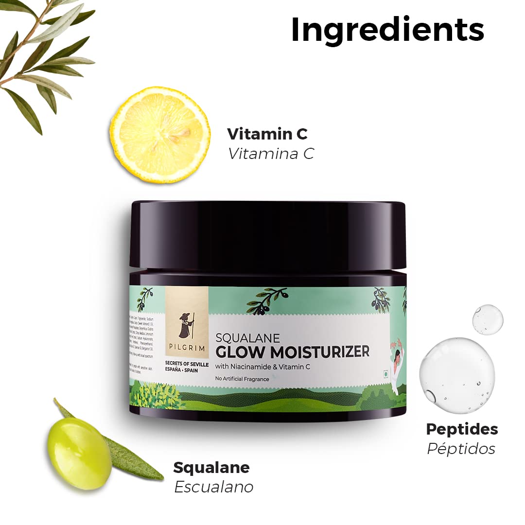 Pilgrim Squalane Daily Glow Skin Care Kit | Foaming Face Wash with Brush,120ml | Toner & Mist,100ml | Glow Moisturizer,50gm | Glow Sleeping Mask, 50gm | Facial Kit for Men & Women | FREE Jute Bag