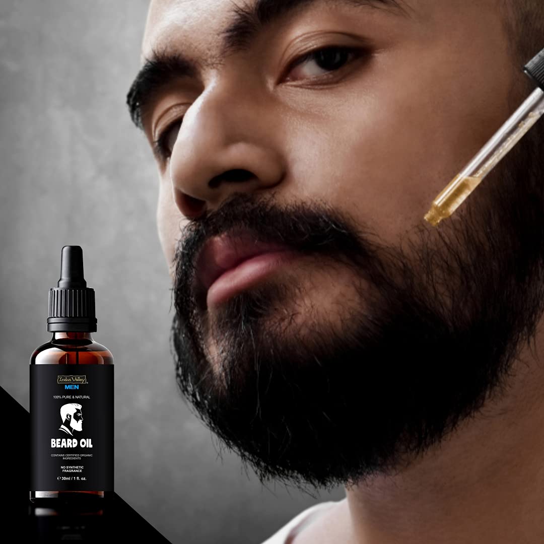 INDUS VALLEY men 100% Pure and Natural Beard Oil, Contains Certified Organic Ingredients - (30ml)