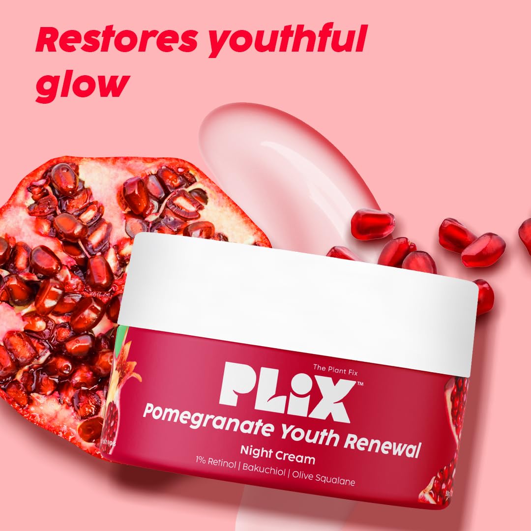 The Plant Fix Plix Pomegranate 1.20% Retinol & 1% Bakuchi Oil Anti Ageing Night Cream | Reduces Fine Line & Wrinkles | For Men & Women | 50 G