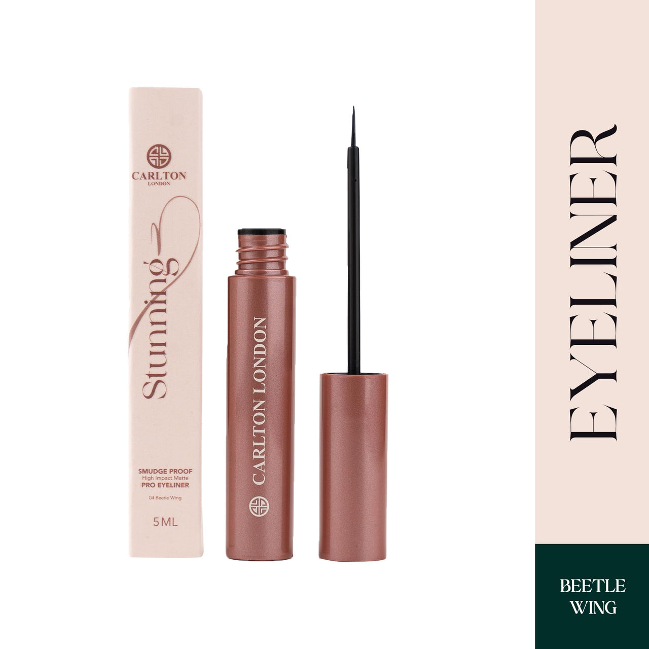 Carlton London Stunnig Black Liquid Eye Liner |Enriched With Vitamin-E |Long Lasting Matte Waterproof Liner, Smudge Proof, Transfer Proof Eye Makeup |Upto 24 Hrs - 5ML(Beetle Wing)