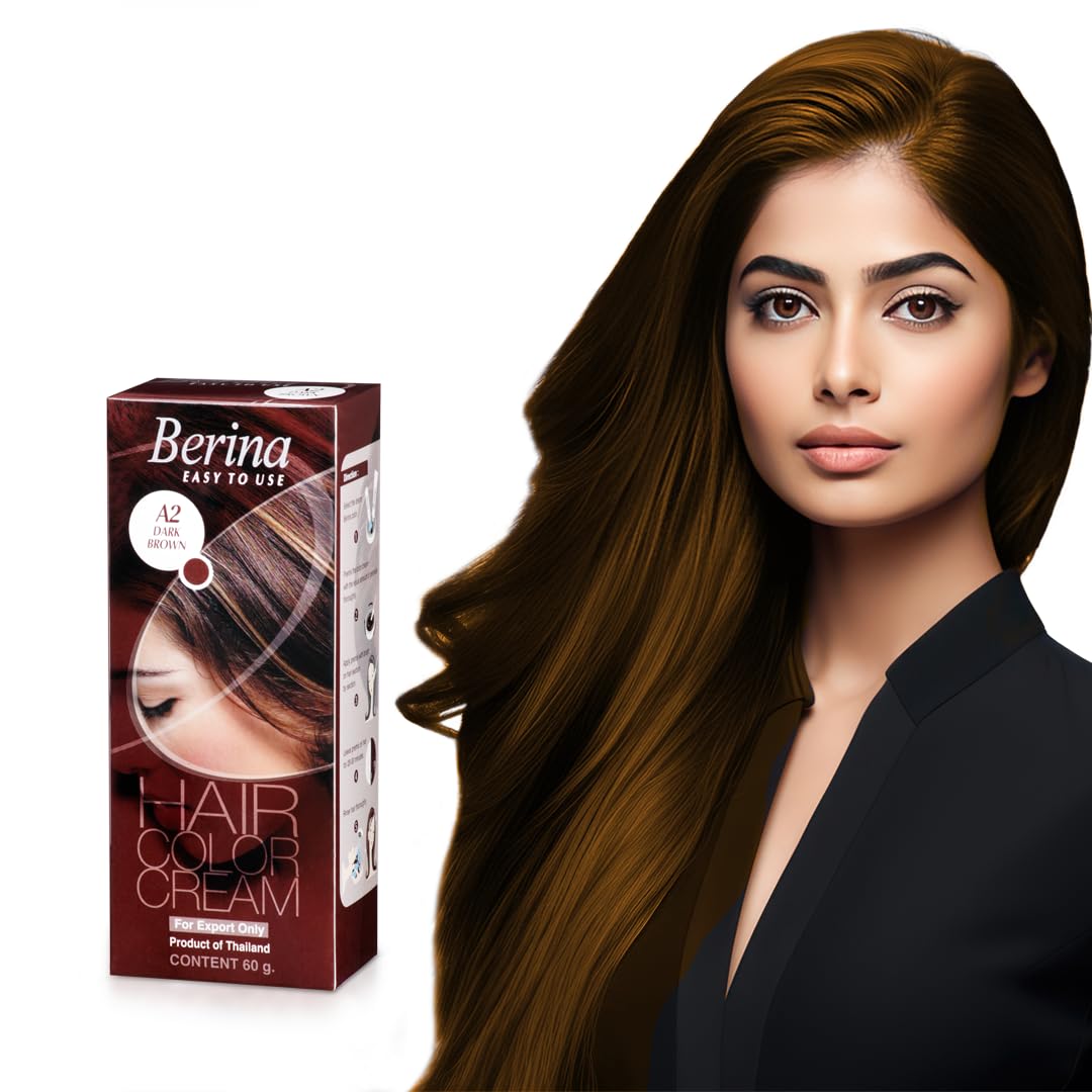 Berina Professional | Permanent Hair Color Cream | 60gm | A02 Dark Brown | Long Lasting Color