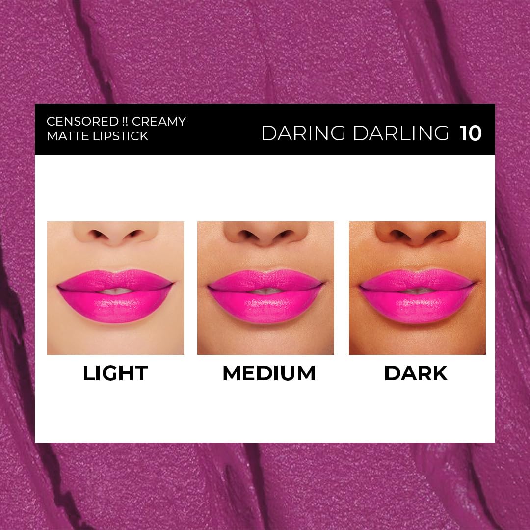 SOKU Censored Matte Long Lasting Lipstick for Women | Creamy Lipstick | Enriched with Jojoba Oil | Moisturising & Waterproof | Smooth Finish & Lightweight (Daring Darling 10) - 4.2g
