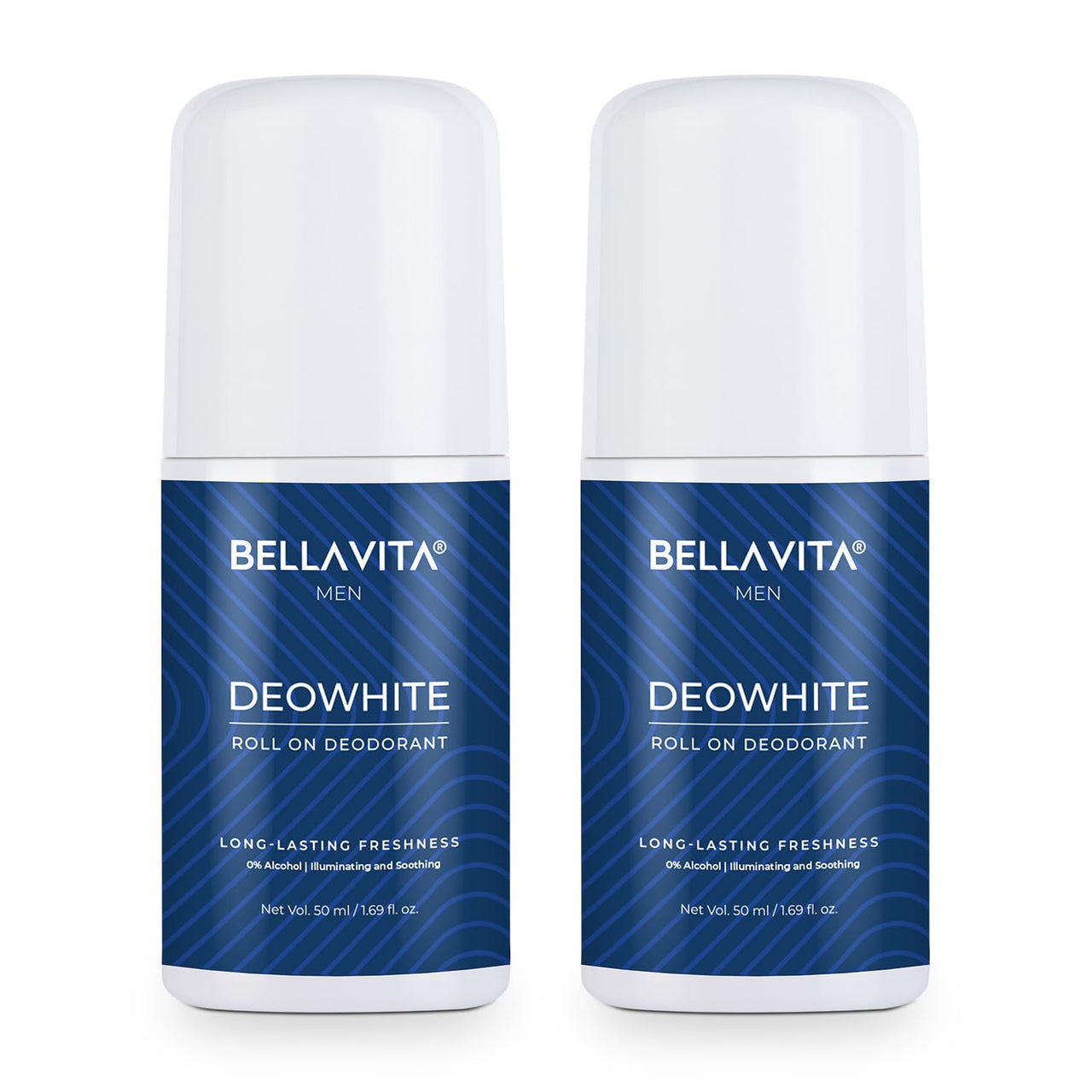 BELLAVITA Deo White Natural Underarm Roll On Deodorant for Men |Control Odour|Alcohol-Free| Antiperspirant for Long Lasting Freshness, 50ml Each (Pack of 2)