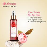 THE LOVE CO. Rose Water - 100% Pure and Natural, Steam Distilled for Skin, Face, and Hair - Authentic Kannauj Gulab Jal - Soothing Skin Toner Spray - Paraben, Alcohol, and Chemical-Free
