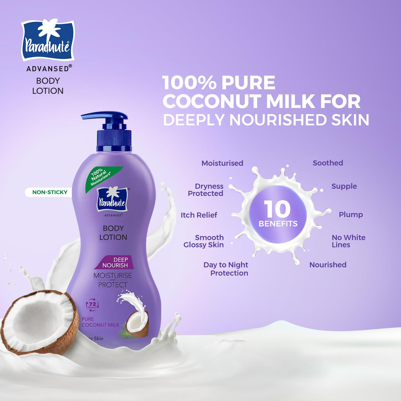 Parachute Advansed Deep Nourish Body Lotion for Women & Men, Dry Skin, 600ml | Pure Coconut Milk, 100% Natural, 72h Moisturisation