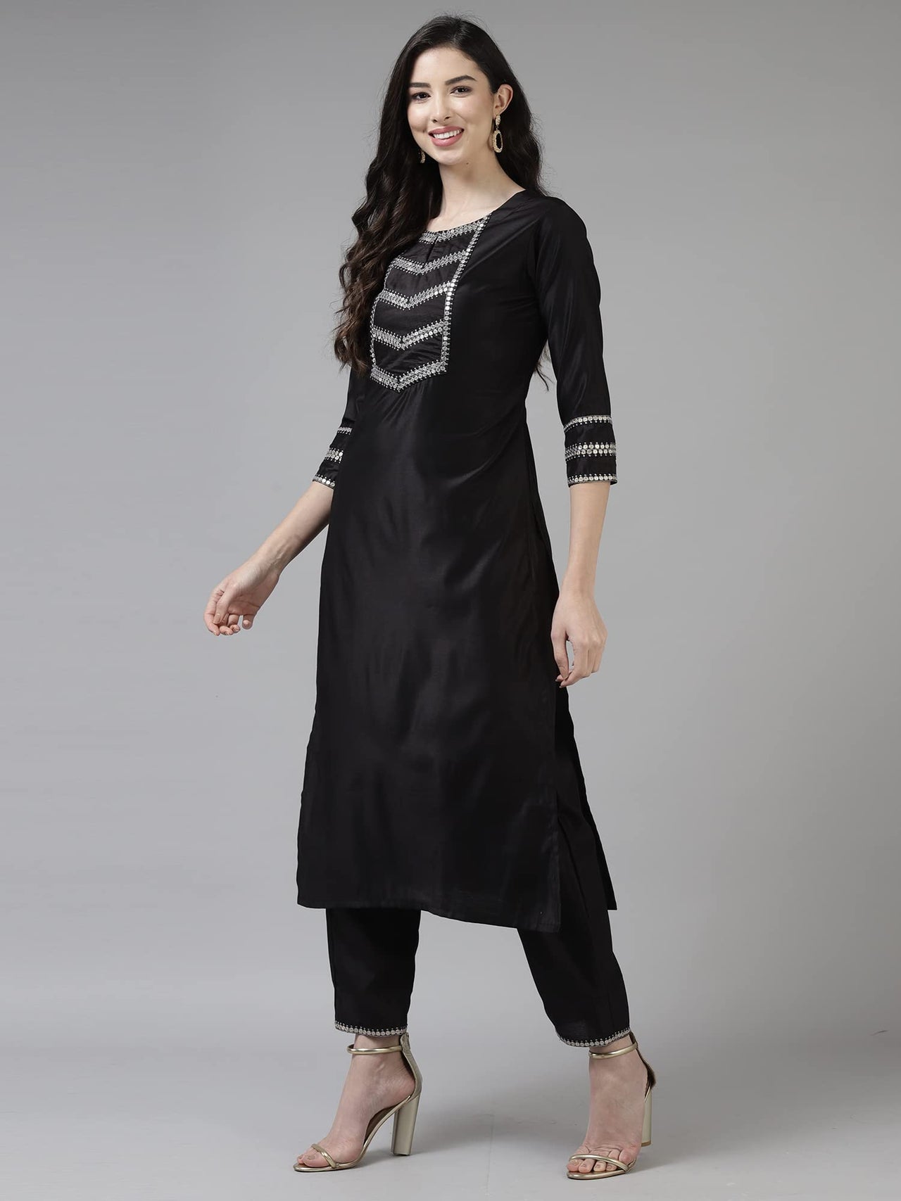 INDO ERA Women's  Cream Solid Viscose Straight Kurta Trouser With Dupatta Set