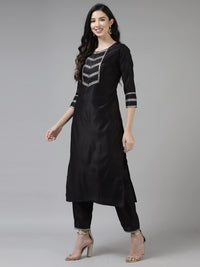 INDO ERA Women's  Cream Solid Viscose Straight Kurta Trouser With Dupatta Set
