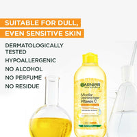 Garnier Vitamin C Micellar Cleansing Water - Anti Pollution Gentle Cleanser For Bright Skin, Dermatologically Tested, Vegan, Suitable For Dull Skin, For Men & Women, Remove 100% Dirt, Pollution, 400ml