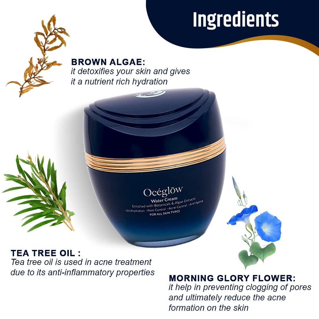 OCEGLOW-Powerful Marine Extracts Anti Aging Water Face Cream & Intense Hydration Face Wash | Face Wash For Acne Prone Skin & Cream For Wrinkles & Fine Lines | Daily Skin Care Regime