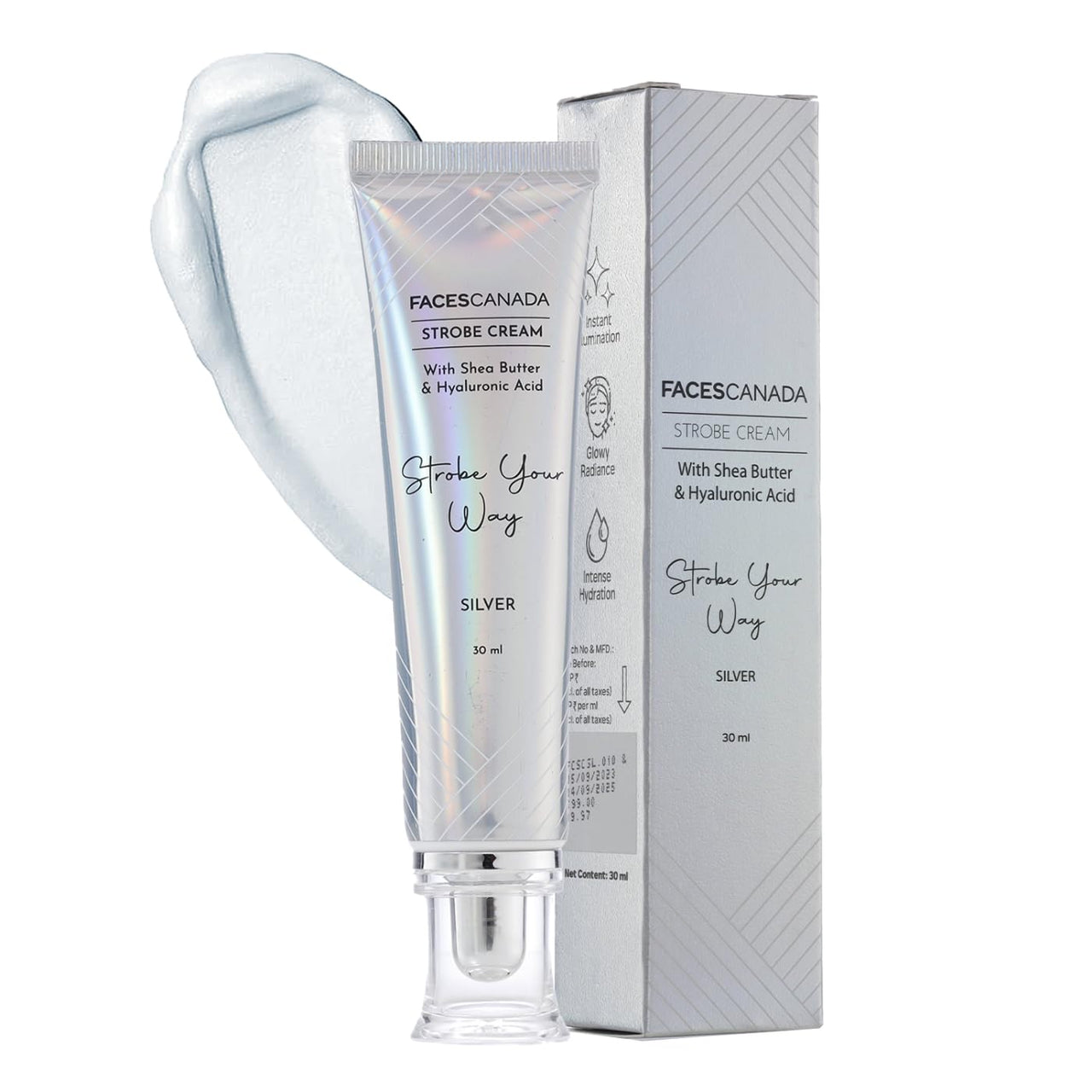 FACESCANADA Strobe Cream - Silver 30Ml And Facescanada Ultime Pro Intense Gel Kajal With Smudger & Sharpener - Black,1.2 G