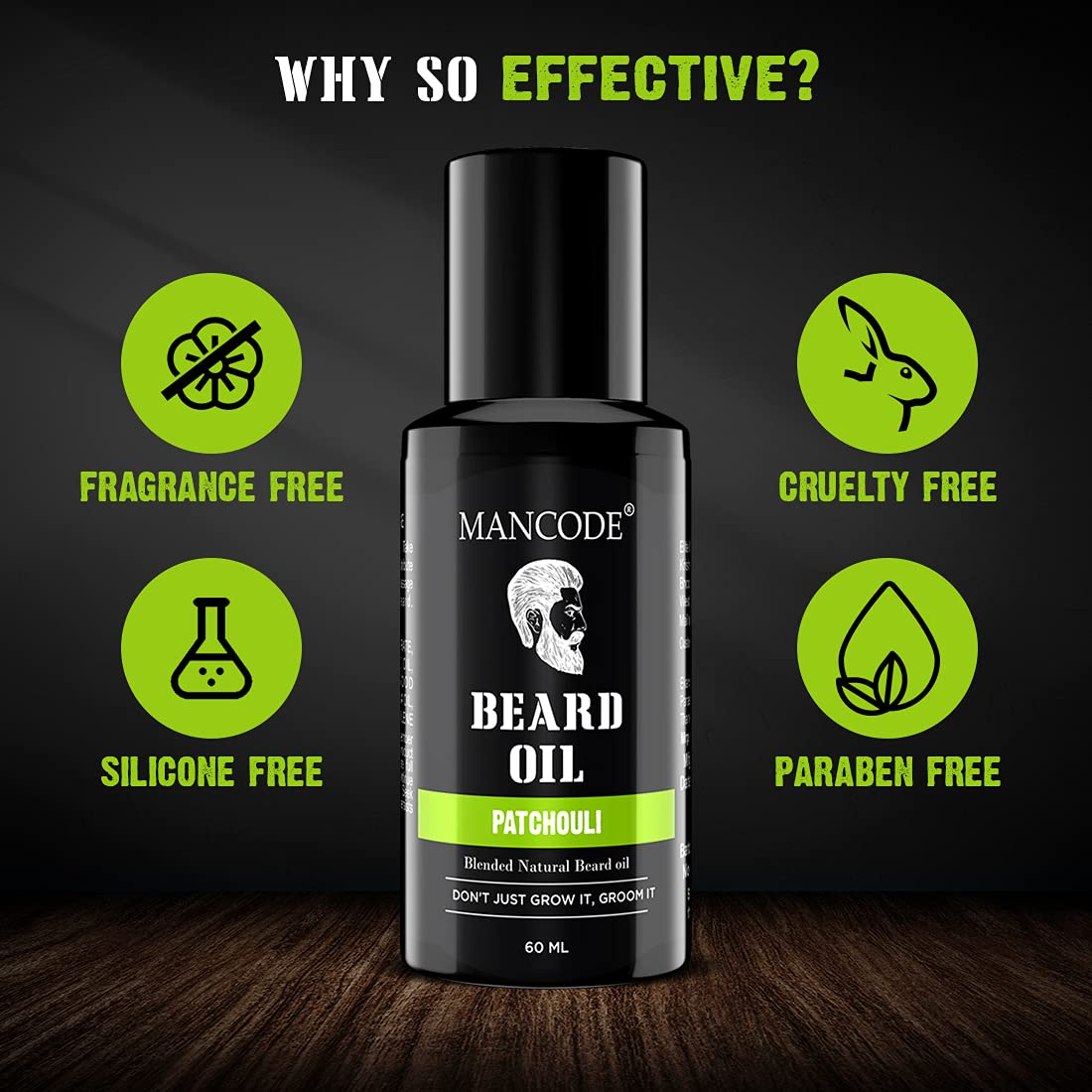 Mancode Beard Growth Oil for Men - 60ml More Beard Growth, With Patchouli Natural Oils including Vitamin E, Nourishment & Strengthening, No Harmful Chemicals