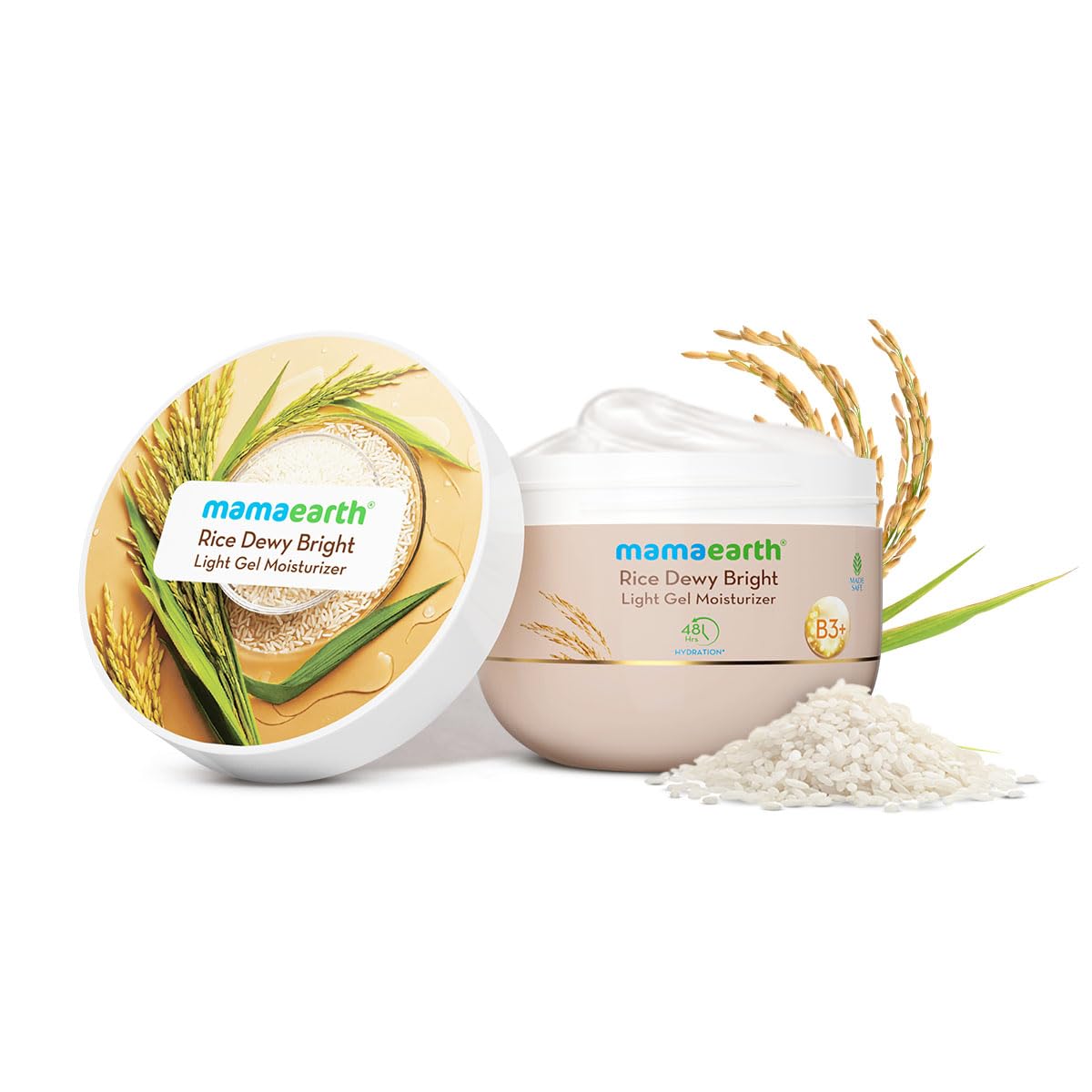 Mamaearth Rice Dewy Bright Light Gel Moisturizer with Rice Water& Niacinamide For Glass-skin Glow 200g| Long-lasting, Nonsticky Hydration |Oil-free, Lightweight & Quick-absorbing |No Harmful Chemicals