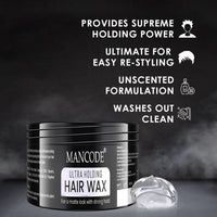 Mancode Ultra Holding Hair Wax for Men 100ml | Matte Look with 24 hrs Strong Hold Level 7 | Matte Finish & No Greasy Residue Styling Hair Wax 100gm