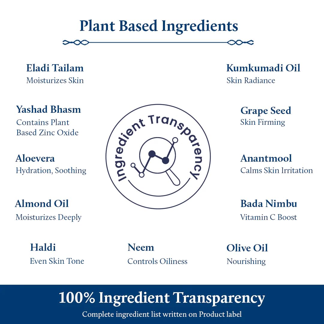 Blue Nectar SPF 30 Plant Based Brightening Face Cream Eladi Kumkumadi Cream for Natural Skin Brightening Face Cream for Women Daily Use (16 Herbs, 50g)