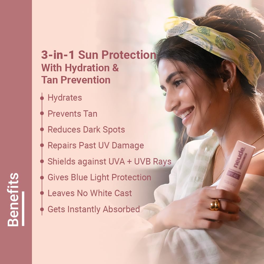 Neude SPF 45 Sunscreen 50 ml PA+++ No White Cast with Milk, Zinc Oxide and Avocado Oil, Broad-Spectrum Daily Moisturizer for Men and Women Blue Light Protection Repairing Paraben-Free