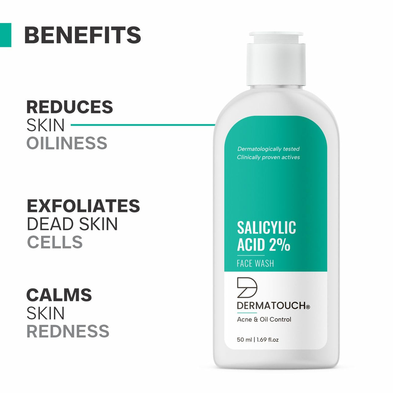 DERMATOUCH Salicylic Acid 2% Face Wash | For Acne & Oil Control | Suitable to All Skin Types | For both Men & Women | 50ML