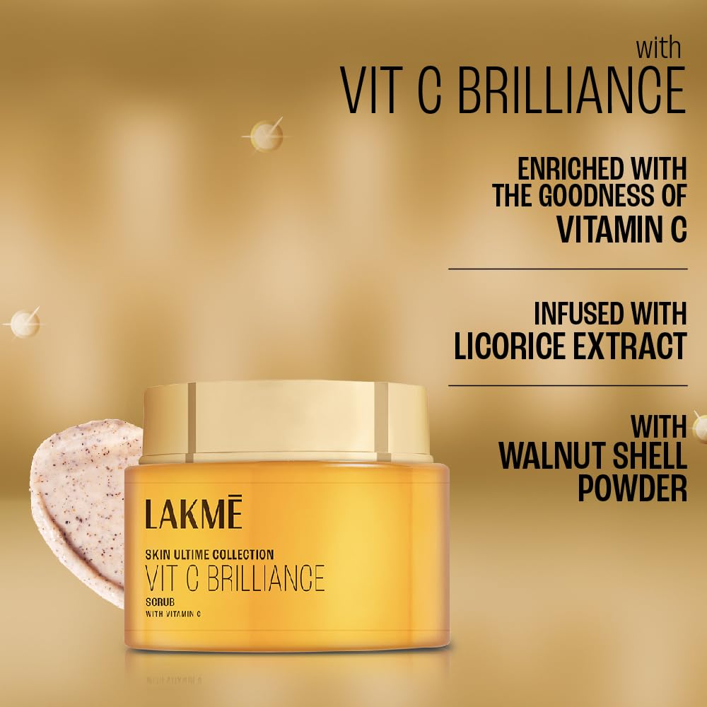 Lakmé 9To5 Vitamin C+ Scrub| Gentle Exfoliator | Removes Dirt & Impurities | Contains Licorice Extract & Walnut Shell Powder For Dry, Normal, Oily, Sensitive & Combination Skin| 50 G