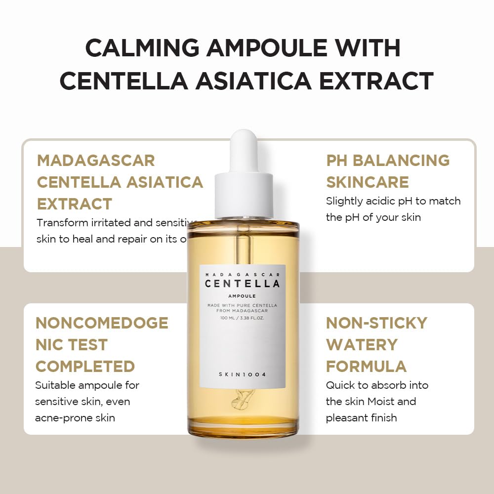 SKIN1004 Madagascar Centella Asiatica Ampoule Facial Serum | 100% Centella Asiatica Extract for Soothing Sensitive and Acne-Prone Skin, 55ml