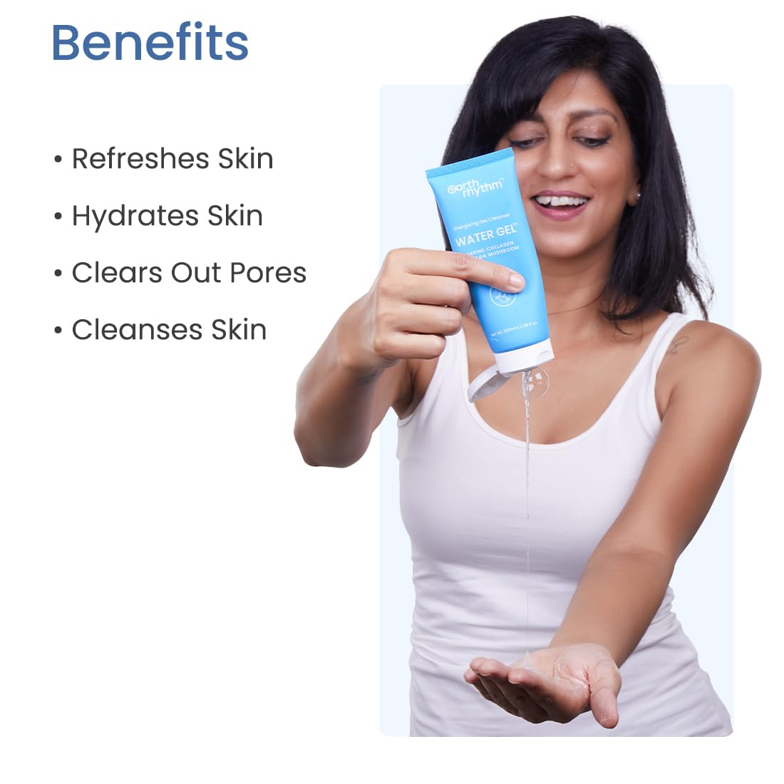 Earth Rhythm Water Gel Face Wash with Aloe Vera | Balance Skin pH, Hydrates, Refreshes Skin, Clear Out Pores | for Dry & Sensitive Skin | Men & Women | - 100ml